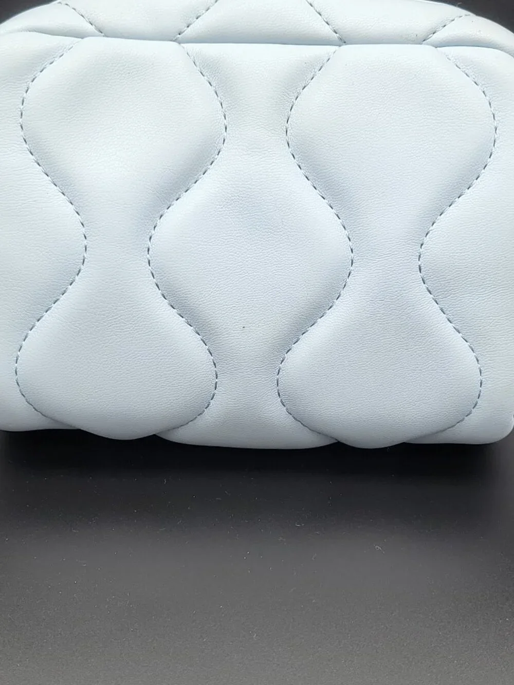 ZARA Light Blue Quilted Zip Makeup Bag / Pouch Zipper Closure No Strap.